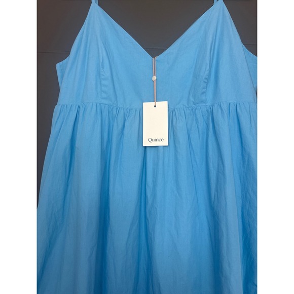 Quince Blue Cotton‎ Smocked Waist Midi Dress Women's Size L - Picture 3 of 7